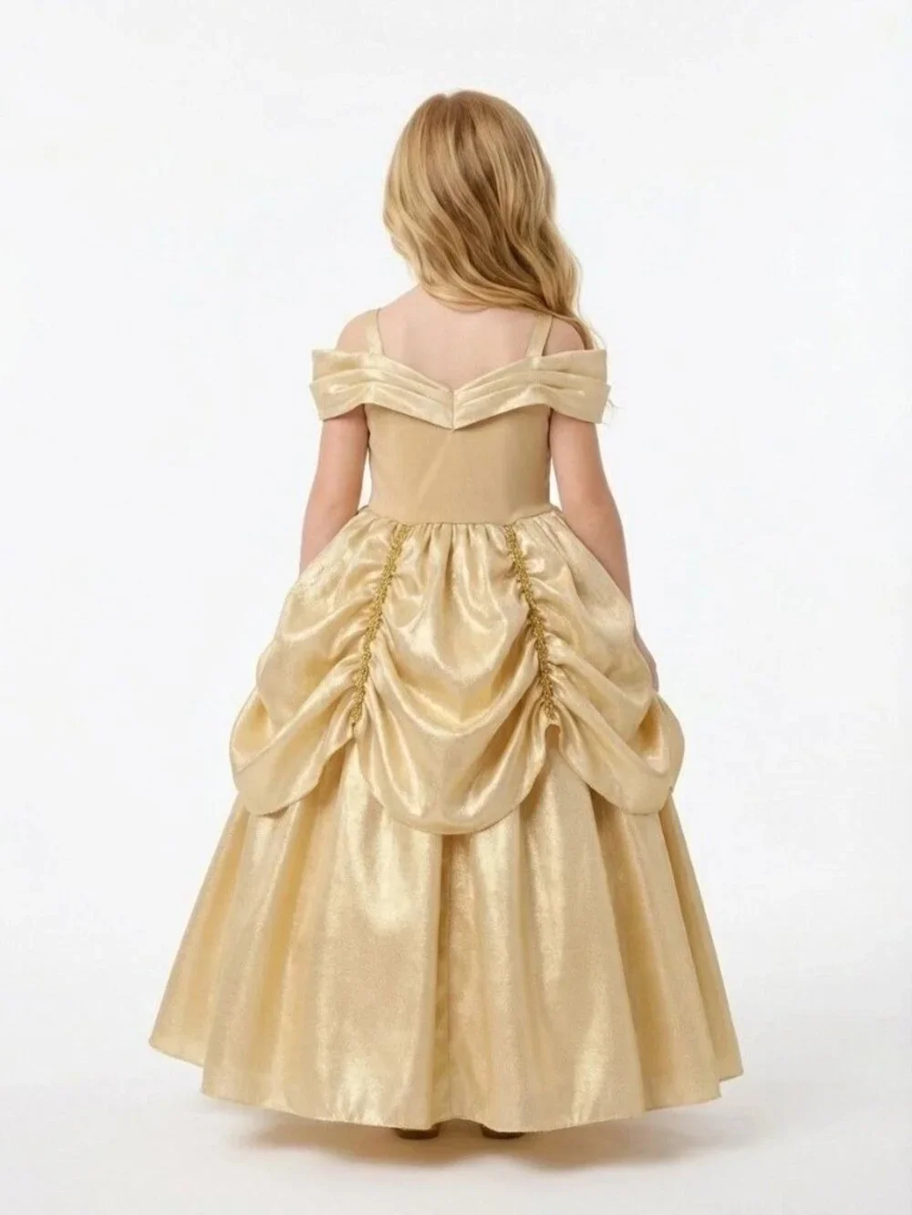 Girls Belle Princess Costume Dress Gold Ball Gown Birthday Party Outfit (Size 5)